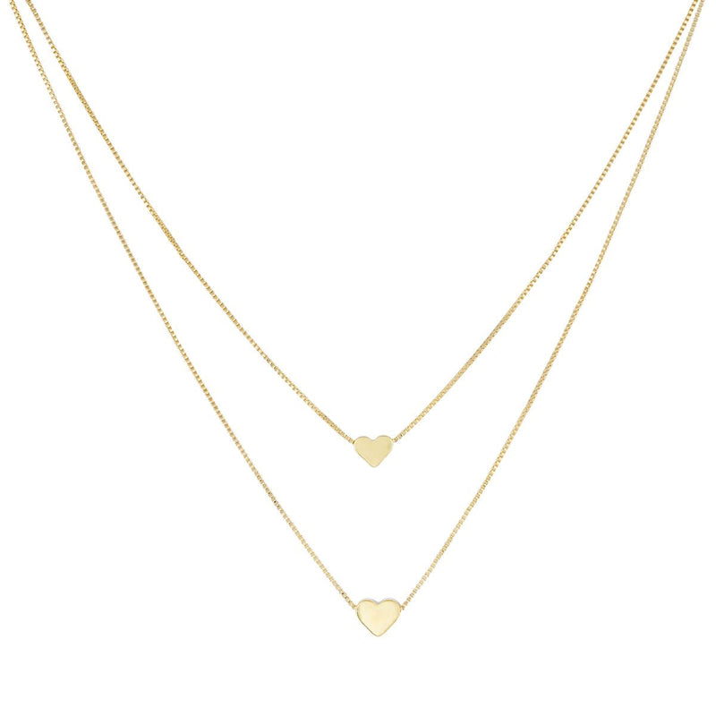 Colar Duplo Coração Liso | Banhado em Ouro 18k