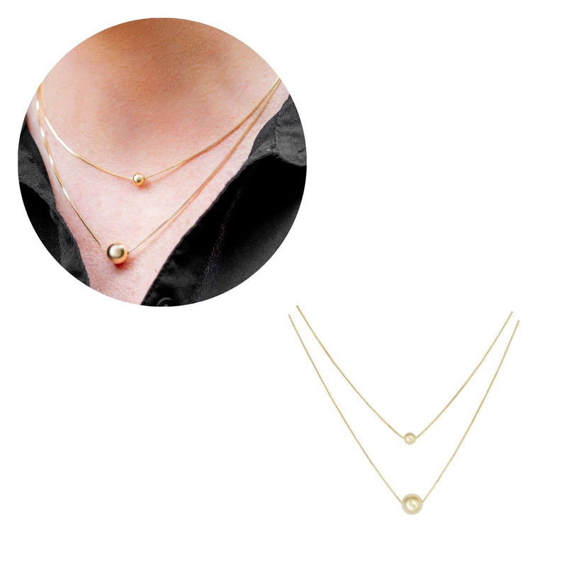 Colar Duplo com Esfera | Banhado em Ouro 18k
