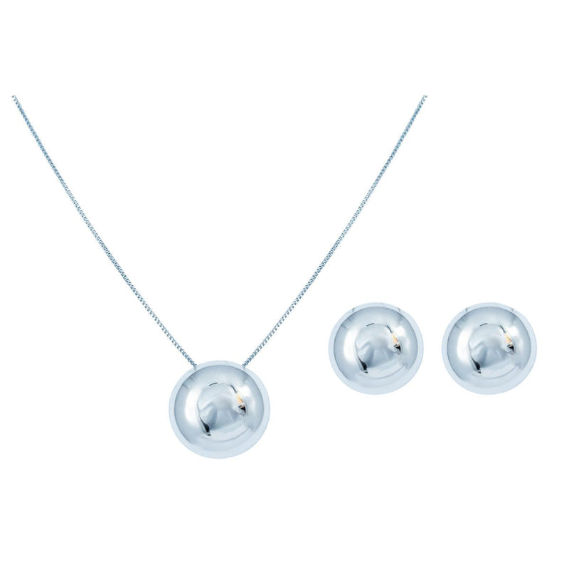 Conjunto Colar + Brinco Círculo Liso | Banhado em Ródio Branco