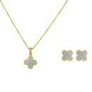 Conjunto Colar + Brinco Trevo com Zircônias | Banhado em Ouro 18k