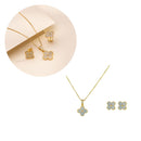 Conjunto Colar + Brinco Trevo com Zircônias | Banhado em Ouro 18k