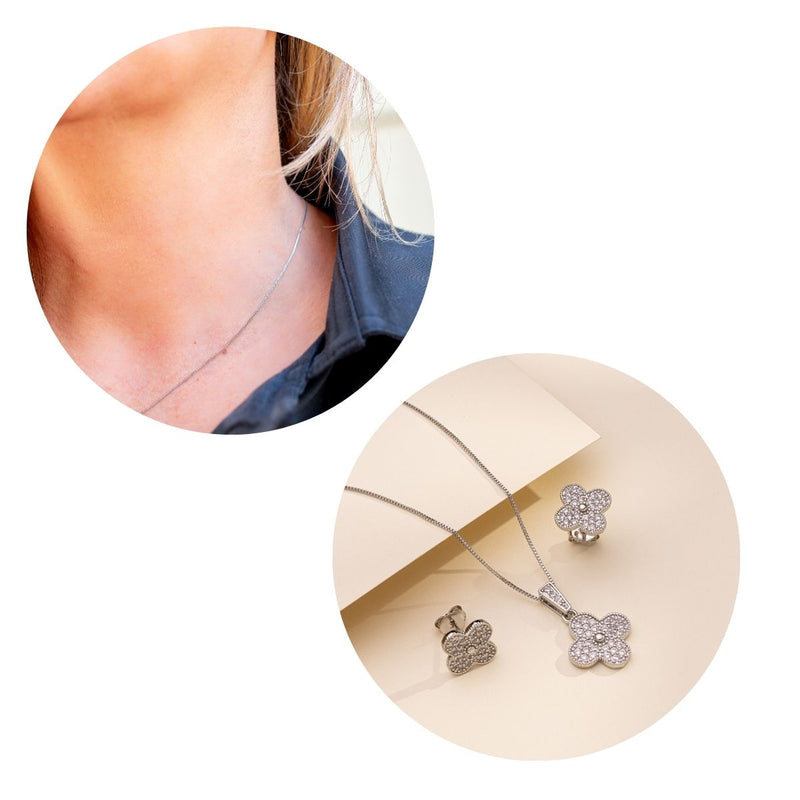 Conjunto Colar + Brinco Trevo com Zircônias | Banhado em Ouro 18k