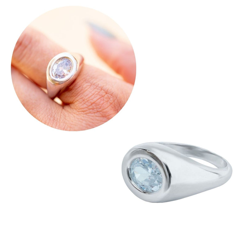 Anel de Cristal Branco | Banhado em Ródio Branco