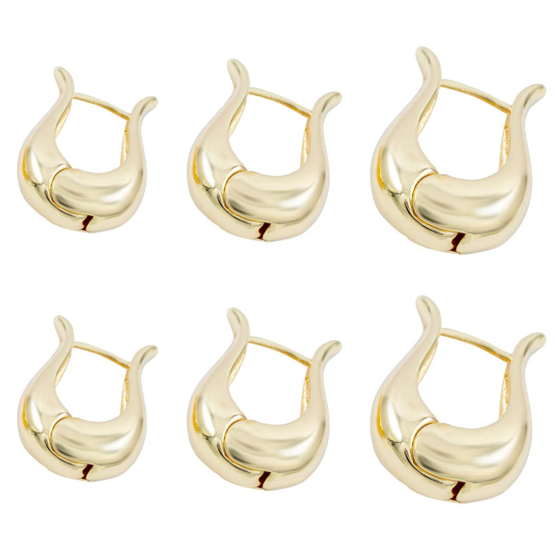 Trio Brincos Argolas Articuladas Tulipa Lisa | Banhado em Ouro 18k