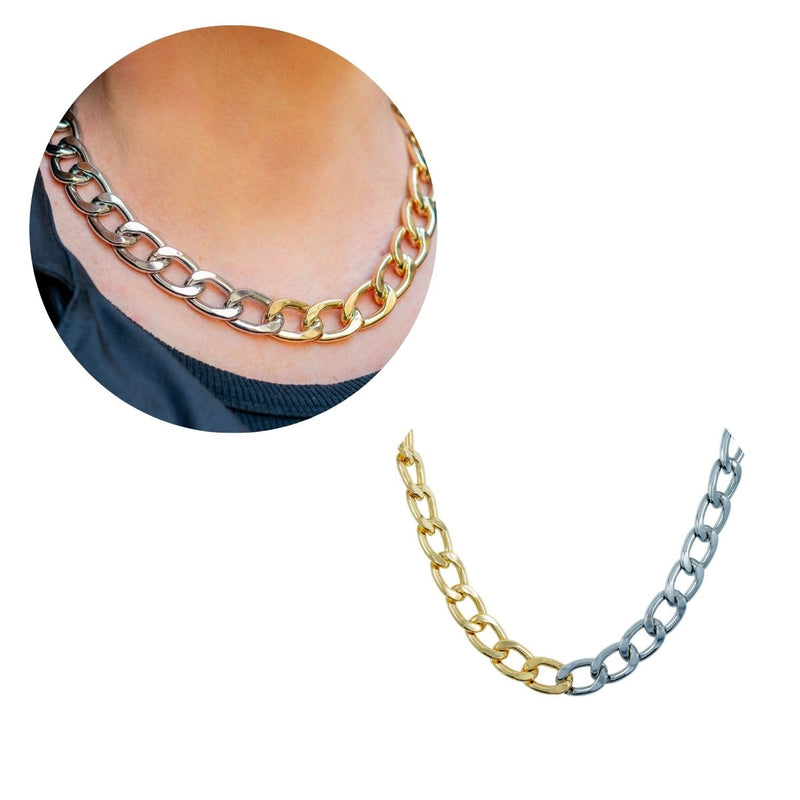 Colar Elos Dourado/Ródio Branco | Banhado em Ouro 18k