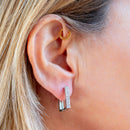 Brinco Articulado Retângulo Zircônias | Banhada Ródio Branco