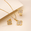 Conjunto Colar + Brinco Trevo com Zircônias | Banhado em Ouro 18k