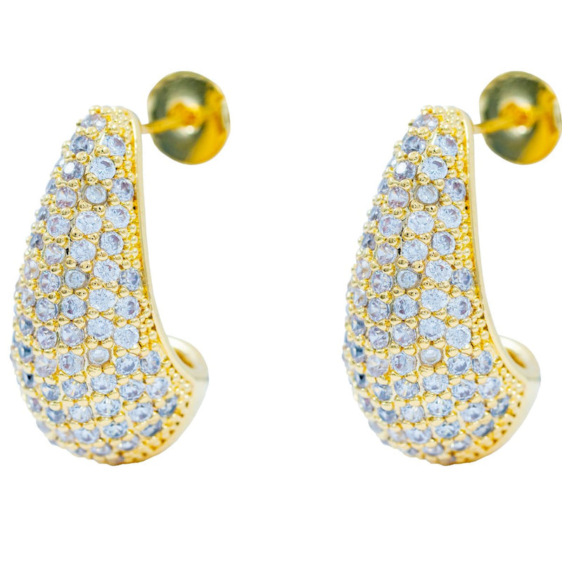 Brinco Argola Gota com Zircônia | Banhado em Ródio Branco