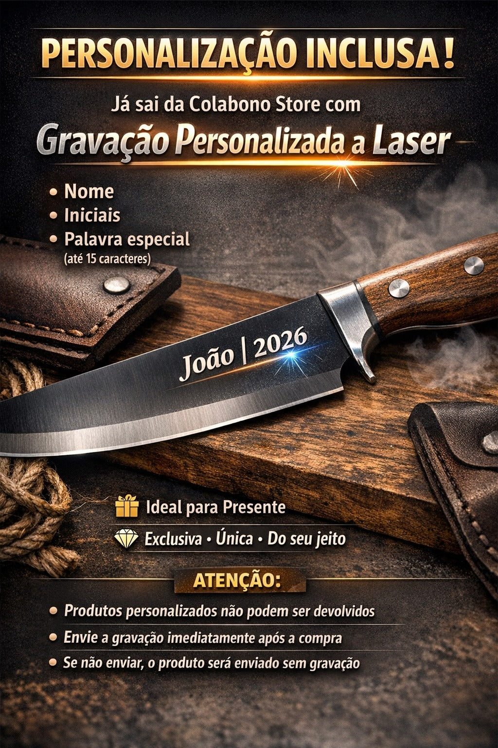 Faca BV Cambicho 10" Alpaca Ouro Aço Cirúrgico