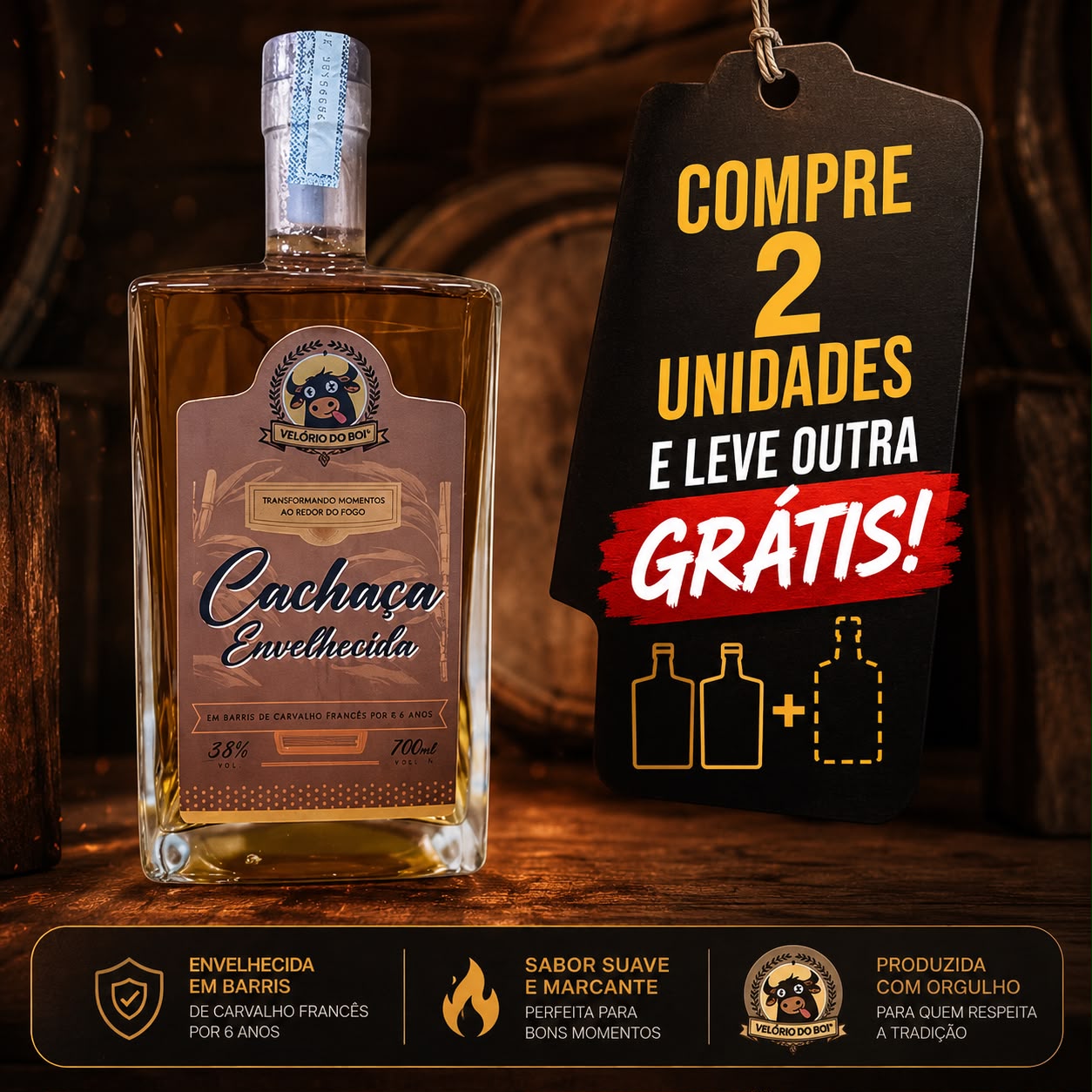 Cachaça Velório do Boi 4,6 Anos 700 ml 38% Premium