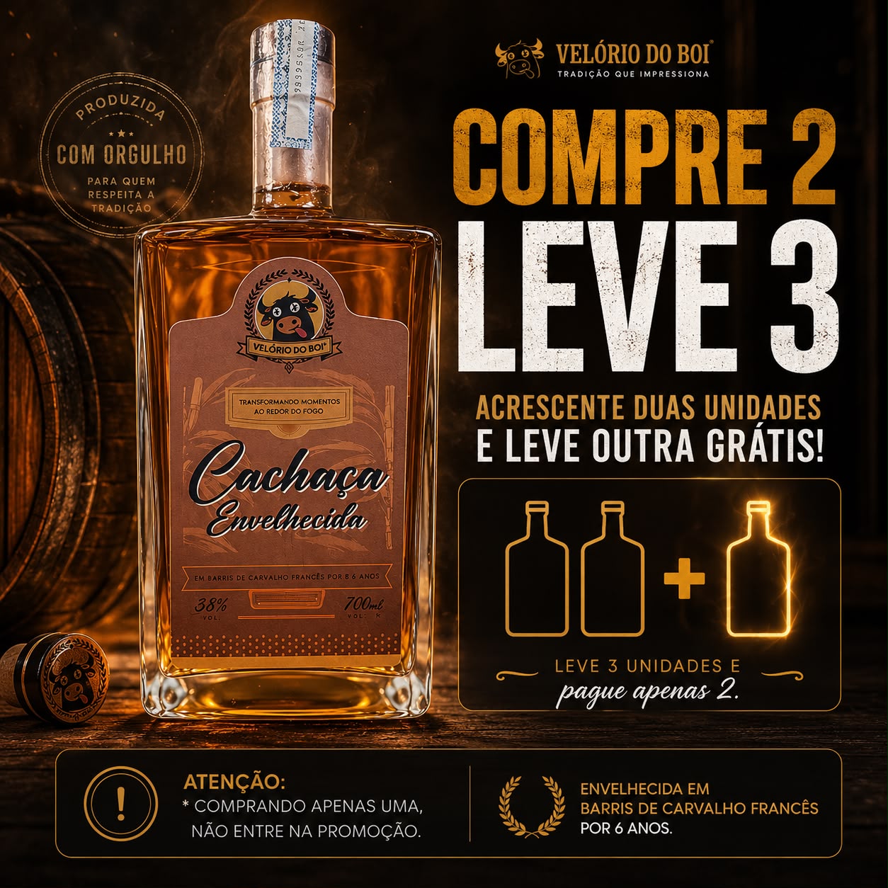 Cachaça Velório do Boi 4,6 Anos 700 ml 38% Premium