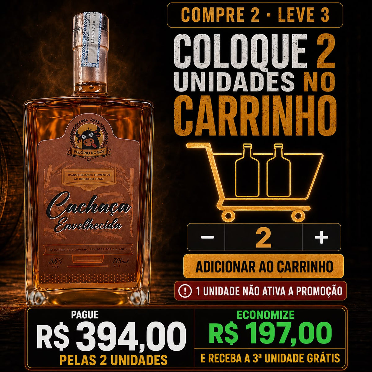 Cachaça Velório do Boi 4,6 Anos 700 ml 38% Premium