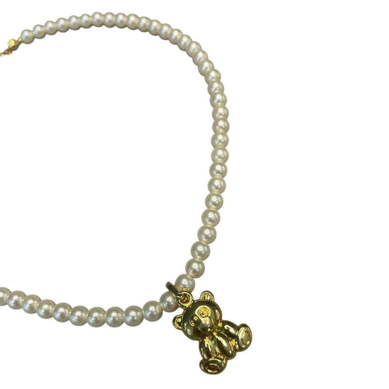 Colar Pérolas com Urso Ted Liso | Banhado em Ouro 18k