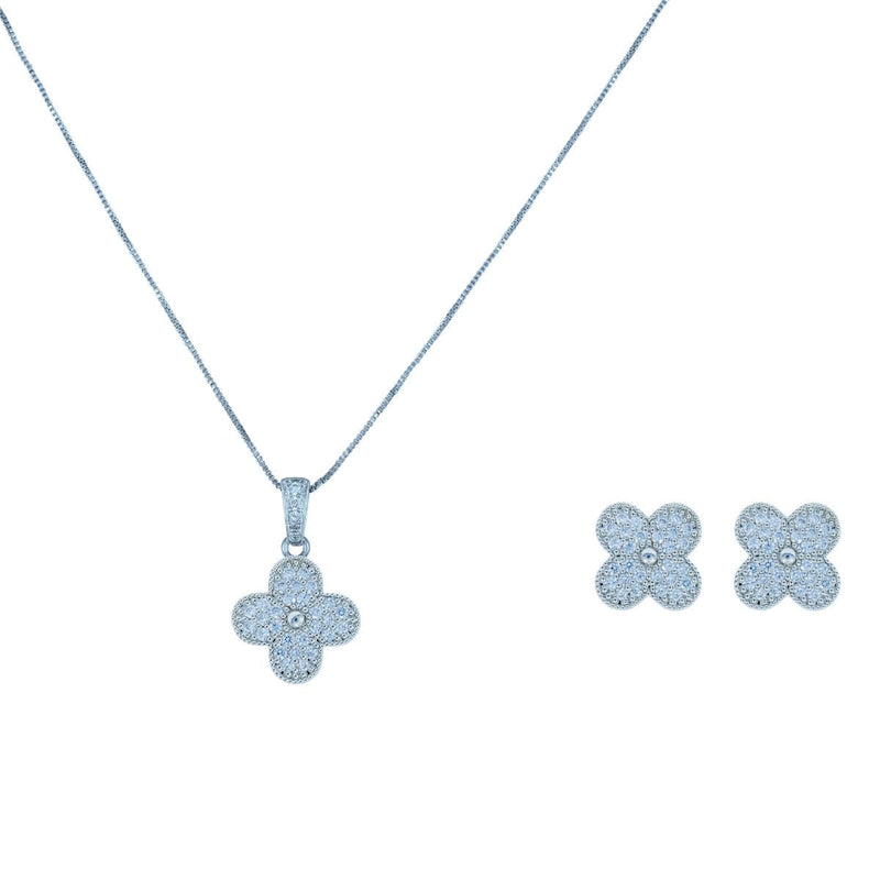 Conjunto Colar + Brinco Trevo com Zircônias | Banhado em Ouro 18k