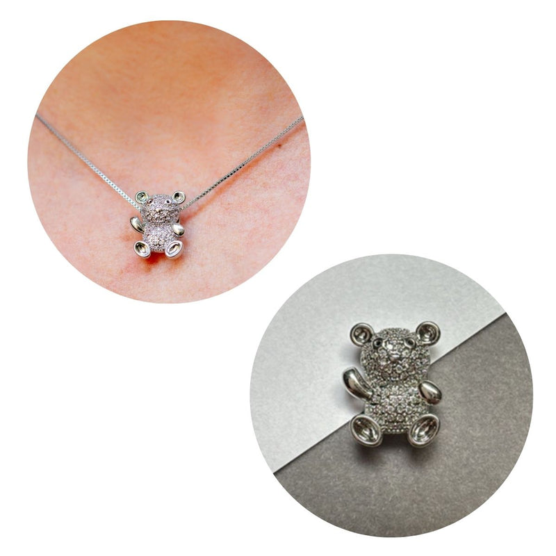Pingente Urso Micro Zircônia | Banhado em Ródio Branco