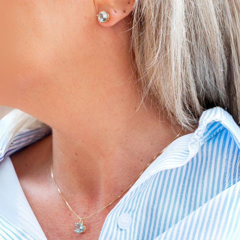 Conjunto Colar + Brinco Aqua Marine Dourado | Banhado a Ouro 18k