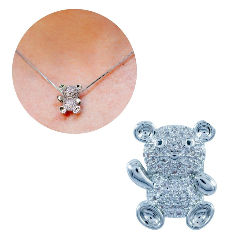 Pingente Urso Micro Zircônia | Banhado em Ródio Branco