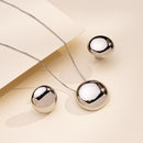 Conjunto Colar + Brinco Círculo Liso | Banhado em Ródio Branco