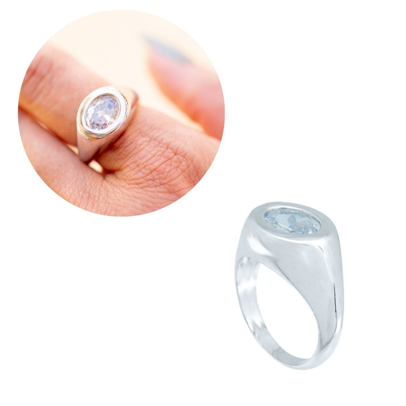 Anel de Cristal Branco | Banhado em Ródio Branco