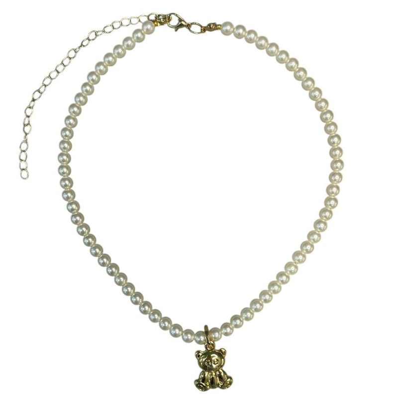 Colar Pérolas com Urso Ted Liso | Banhado em Ouro 18k