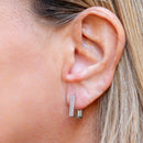 Brinco Articulado Retângulo Zircônias | Banhada Ródio Branco