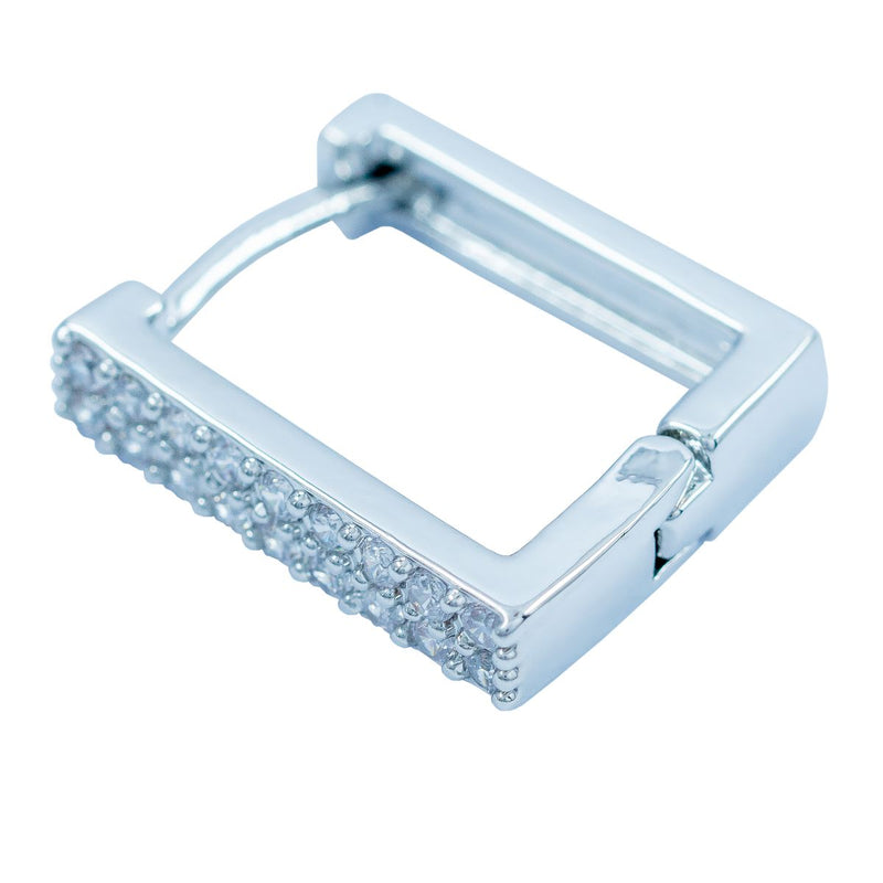 Brinco Articulado Retângulo Zircônias | Banhada Ródio Branco