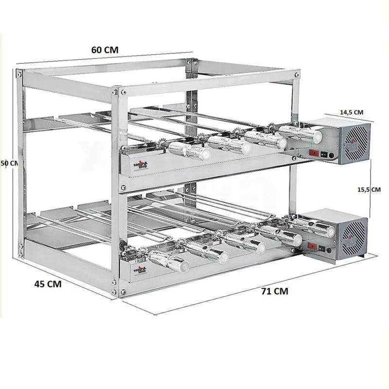Churrasqueira Gira Grill Inox 3 Andares 2 Motores 9 Espetos | Artinox
