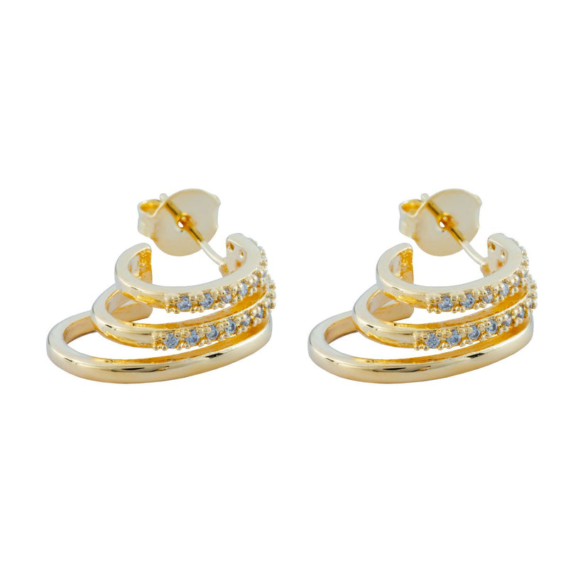 Brinco Earhook com Zircônias e Liso | Banhado em Ouro 18k