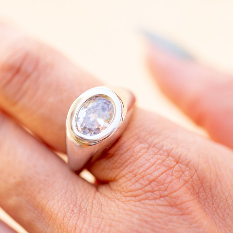 Anel de Cristal Branco | Banhado em Ródio Branco